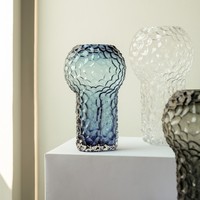 Vase en verre texturé nid d'abeille, sculpté en forme de diamant, minimaliste, écologique, fait main, bleu fumé transparent pour la décoration intérieure
