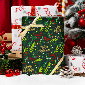 Papel de Regalo con Diseño de Follaje Navideño, Papel Artístico de Doble Cara para Envolver Regalos Navideños - Product Image 2