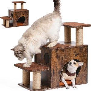Cross-border wooden pet staircase with cat <b>scratching</b> <b>posts</b>, pet steps, indoor cat and dog climbing ladder for beds and sofas - Product Image 1