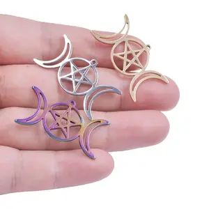 Creative Star Moon Pendant Made Of Stainless Steel Material Electroplated With 18k Gold Diy Necklace Jewelry Components