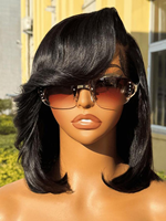 Perruque courte bob en cheveux humains HD, sans colle, pré-épilée, nœuds blanchis, frange en dentelle pré-coupée, naturelle, vierge, Remy, grade 12A