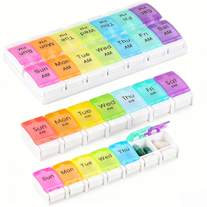 Porte-vitamines personnalisé WEISHENG, facile à retirer, planificateur de médicaments arc-en-ciel, portable, design à bouton-poussoir AM/PM, organiseur de pilules - Product Image 1