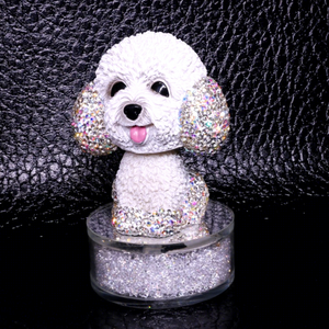 Adorno de coche con forma de perro con diamantes incrustados, figura de dibujos animados con cabeza oscilante, decoración de diamantes de imitación blancos y marrones, hecho en China, para regalos de coche - Product Image 5