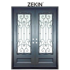 Hiện đại bên ngoài kim loại đôi cửa Thiết kế sang trọng pháp Đen wrought sắt cửa bão an ninh phía trước cửa ra vào - Product Image 3