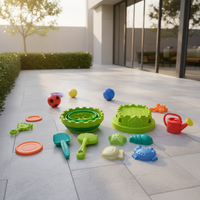 Ensemble de 8 jouets de plage en plastique pour enfants, comprenant un seau château rond, une pelle, un râteau et des moules d'animaux, kit de jeu d'été en plein air