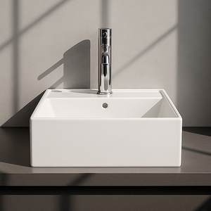 Élégant lavabo carré en céramique haut de gamme pour salle de bain - Écologique, compact, minimaliste - Product Image 1