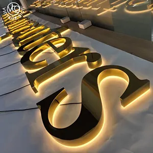 Gold 3D Back Light LED Channel Letter Sign Acrylic Backlit Board LED Channel Letter Front-lit 12V LED Letters Sign