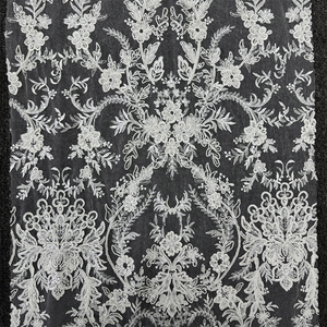 Tissu en dentelle de <span class=keywords><strong>tulle</strong></span> brodé de sequins, motif médaillon baroque symétrique blanc GCW-QCUV120772 pour studio de couture de créateur - Product Image 5