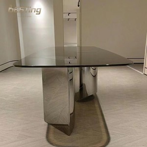 <span class=keywords><strong>Tavolo</strong></span> da pranzo con zeppa in metallo in acciaio inossidabile da appoggio in <span class=keywords><strong>vetro</strong></span> <span class=keywords><strong>temperato</strong></span> <span class=keywords><strong>nero</strong></span> di design di lusso italiano - Product Image 3