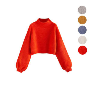 Maglioncino personalizzato a collo alto in tinta unita manica alla lanterna maglione alla moda <span class=keywords><strong>donna</strong></span> nuovo Pullover in <span class=keywords><strong>maglia</strong></span> larga a tracolla autunno inverno per le donne - Product Image 5