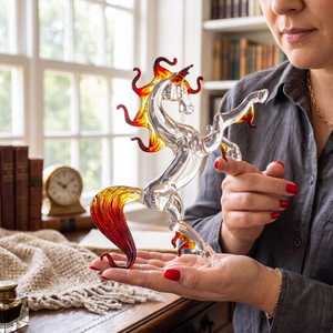 Figura de Caballo de Cristal Hecha a Mano, Escultura de Animal en Pieza de Cristal Transparente con Crin y Cola Color Ámbar, Decoración para el Hogar CNY - Product Image 5