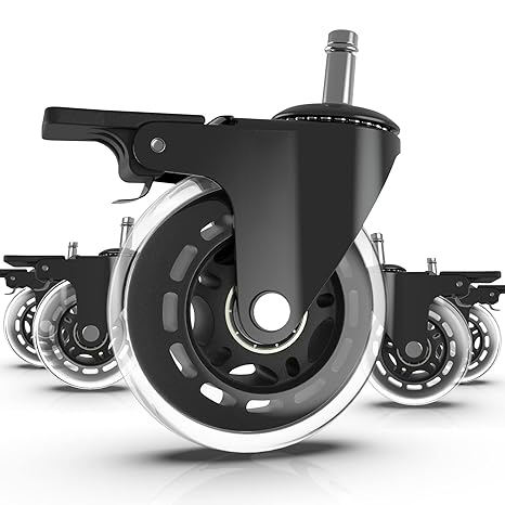 Lockable Office Chair Wheels Replacement 11*22mm Rubber Wheel with Brake for Game Chairs Universal Fit 3Inch Chair Caster