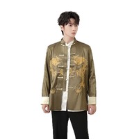 Herren Bestickte Oberteile Chinesische Traditionelle Phönix-Bedruckte Kleidung Drachen-Tang-Anzug Langarm-Festivaljacke für Neujahr