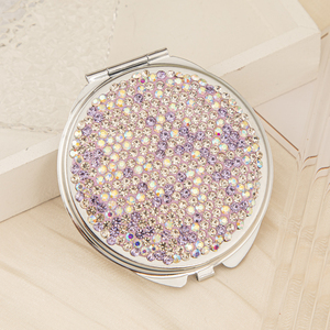 Portable Round Pastel Colorful Rhinestone Pocket Vanity <b>Mirror</b> Chrome Silver Frame Push Button Latch Dual HD Glass <b>Mirror</b> Gift - Product Image 1