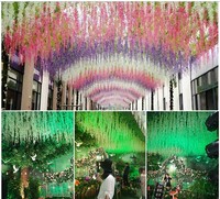 Bunga Wisteria Buatan yang Padat, Bunga Sutra Gantung untuk Dekorasi Latar Belakang Pernikahan, Rumah, Hotel, dan Pesta