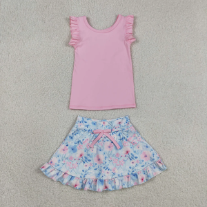 Conjunto de Ropa Casual para Niñas, Top Rosa sin Mangas con Falda con Volantes Florales, Ropa de Yoga para Verano - Product Image 2