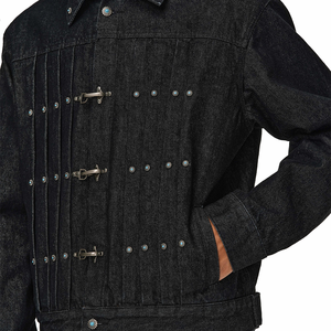 Vestes en denim brut à panneaux personnalisées pour hommes, fermeture à fermoir métallique vintage, manteaux décontractés Y2K, vêtements d'extérieur plissés pour hommes - Product Image 2