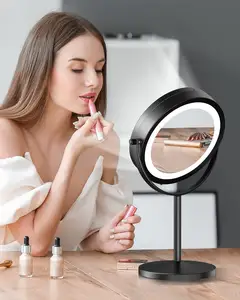 Cermin rias berlampu 1X 10X cermin kosmetik berdiri dioperasikan dengan baterai cermin rias pencukur portabel tanpa kabel