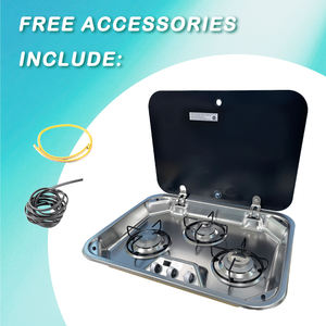 Cuisinière à <span class=keywords><strong>gaz</strong></span> RV JDA en acier inoxydable à 3 brûleurs avec couvercle en verre trempé, <span class=keywords><strong>plaque</strong></span> de <span class=keywords><strong>cuisson</strong></span> compacte pour <span class=keywords><strong>camping</strong></span>-<span class=keywords><strong>car</strong></span> et usage maritime - Product Image 6