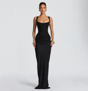 Abito lungo plissettato <span class=keywords><strong>King</strong></span> Mcgreen Star Corset Sling da donna, marrone, sexy, senza maniche, con spalle scoperte, vita alta, abito da sera elegante. - Product Image 3