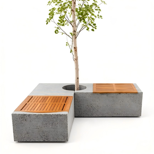 Banc à plantes en béton avec assise en bois massif pour parcs publics et projets immobiliers commerciaux - Product Image 1