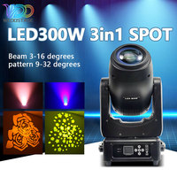 Luz Móvil de Cabeza con Haz de 300W, HID Blanca, IP20, Luz de Patrón 3 en 1, Control DMX512, Sistema de Prisma, Efecto de Escenario con Ángulo de Haz de 3-16 Grados