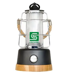 Lanterne portable rétro en bambou rechargeable avec chargeur USB, luminaire d'extérieur, idéal pour une table de camping