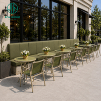 Muebles Comerciales para Cafetería, Restaurante o Patio, Marca Ron Group, Asientos Acolchados de Tela, Sillas Personalizadas, Mesa Redonda de Metal Resistente