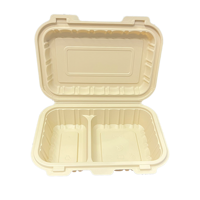 Fabrieksgemaakte 2-delige clamshell voedselveilige MFPP 800ml container met scharnier, magnetronbestendig, recycleerbaar, herbruikbaar lunchbox