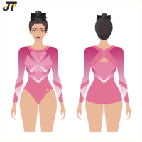 Justaucorps de gymnastique rose brillant personnalisé imprimé par sublimation, en tissu rythmique premium, style artistique, pour entraînement sportif