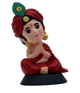 Hand-Painted Krishna Idol Natural Finish Spiritual Decorative Showpiece for <b>Home</b> <b>Temple</b>, Office Desk, Car Dashboard & Gifts - Product Image 1