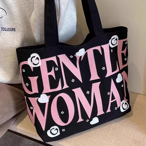 RUISENYAN-<span class=keywords><strong>Sac</strong></span> fourre-tout en toile de niche coréenne pour femmes, grande capacité, motif de lettres, <span class=keywords><strong>fermeture</strong></span> à glissière - Product Image 5