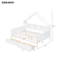 Lit enfant en forme de maison en bois avec barrières de sécurité, tiroirs de rangement, étagère à livres et éclairage LED pour chambre de garçons et filles, lit de sieste pour tout-petits, mobilier de maison