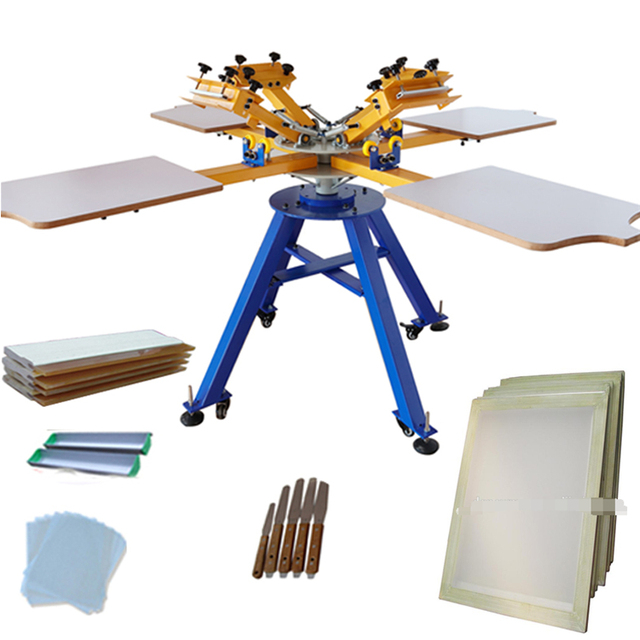 Semi Automatic 4 Color 4 Station Rotory Fabric Screen Printer Printing Machine for T-shirt
