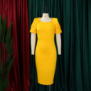 Venta al por mayor de alta calidad de talla grande vestido de negocios para las mujeres de manga corta de <span class=keywords><strong>trabajo</strong></span> de oficina con patrón sólido ropa de <span class=keywords><strong>trabajo</strong></span> de oficina formal - Product Image 5