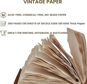 สมุดบันทึกหนังลายนูนลายดอกไม้ทำมือ กระดาษขอบหยักไม่ได้เส้นบรรทัด สมุดโน้ตสไตล์วินเทจ ของขวัญสำหรับศิลปิน - Product Image 3