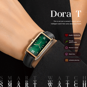 Elegante <span class=keywords><strong>Reloj</strong></span> Inteligente Cuadrado para Mujer con Esfera de Trébol, Correa de Cuero de Microfibra de Lujo, Monitoreo de Salud Femenina, AMOLED, Resistente al Agua IP68 - Product Image 2