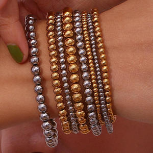 3mm 4mm 5mm 6mm 18K Gold Plated Stretchable Stack Beaded Elastic <b>Ball</b> Soco <b>Bracelet</b> Stainless Steel Jewelry - Product Image 3