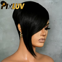 Perruque courte bob en cheveux humains, perruque coupe pixie sans colle, fournisseurs de perruques en cheveux humains, vente en gros, perruques lisses fabriquées à la machine, cheveux indiens bruts