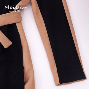 MEIDAO-040016 de Femmes Unique Poitrine Noir Et Chameau Ceinturée Wrap Longue Laine <span class=keywords><strong>Manteau</strong></span> - Product Image 2