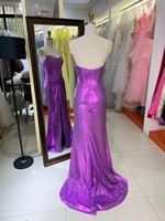 Robes de bal violettes en gros 2026 2027 – Robe de soirée bustier avec strass, corset et fente haute, style sirène – Fournisseur direct usine