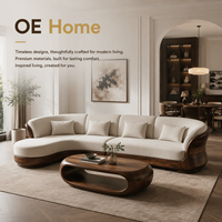 Ensemble de canapés sectionnels modernes en tissu écologique avec cadre en teck de luxe, design incurvé confortable en éponge pour salons et hôtels