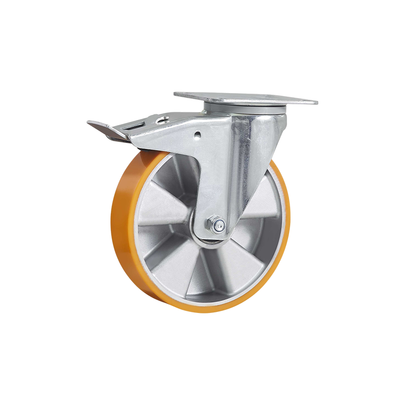 Industrial Duty 430kg 480kg 6 Inch 8Inch Yellow PU Wheel Swivel Caster Wheel With Brake HEAVY DUTY CASTERS
