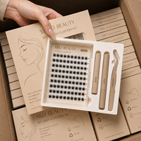 Kit de cils individuels pré-coupés en grappes pour extension de cils, avec colle et fixateur, marque privée, vente en gros Europe, logo personnalisé