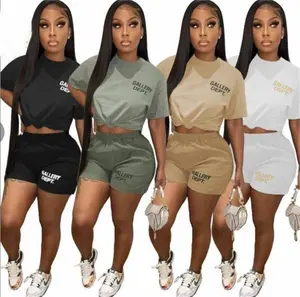 New Collections Solid Color Women Clothing Biker Shorts Sets Summer Outfits Army Green Women T-shirts Two Pieces Sets