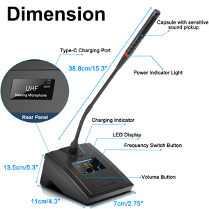 ไมโครโฟนไร้สาย UHF QU7 ราคาโรงงาน ไมโครโฟนคอนเดนเซอร์แบบคอห่าน สำหรับการประชุม การสอน และการพูด - Product Image 2