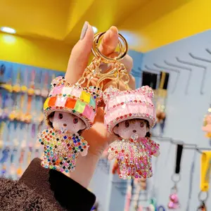 Coreano Criativo Bonito Munchkin Diamante Keychain Crane Máquina Presente Boutique Key Ring Cartoon Casal Car Bag Pingente Atacado