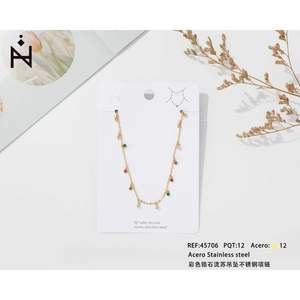 Collana in Acciaio Inossidabile con Ciondolo in Zircone, Placcata Oro, Catena Colorata con Charm, Gioielli Trendy per Donna, Uso Quotidiano - Product Image 2