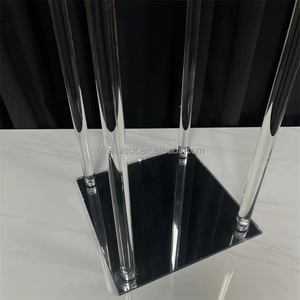 Nika bảng trung tâm hoa đứng rõ ràng sàn thủy tinh bình đám cưới cột với Gương vuông cơ sở - Product Image 5