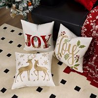 Housse de coussin brodée flocon de neige et renne doré, 45x45cm, pour décoration de Noël et de la maison, vente en gros